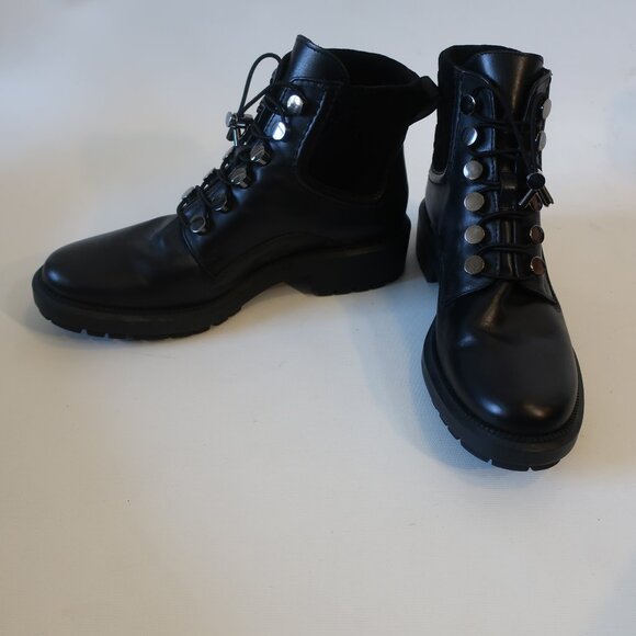 Womens Aquatalia Linda Black Leather Suede Trim Lace-Up Combat Moto Booties 8 - Picture 11 of 16
